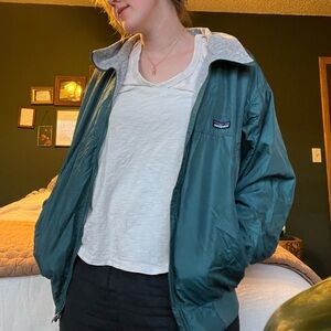 Patagonia Vintage Bomber Jacket Fleece Lined Dark Green Teal